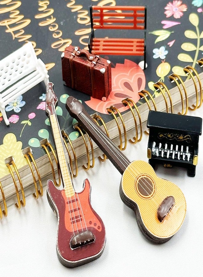Suartus 2PCS 1:12 Mini Musical Instrument Guitar Wooden Bass Guitar Model Display Ornaments for Mini Music Room Accessories Model Home Decoration Fairy Garden Accessories - Image 4